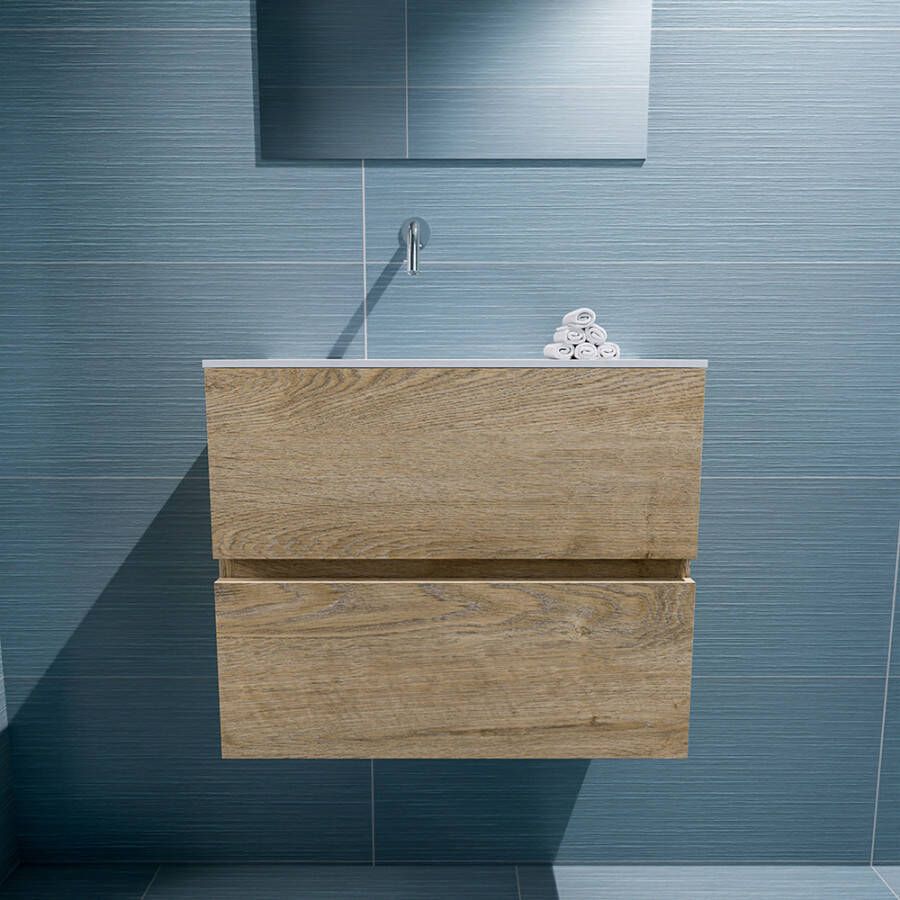 Mondiaz Ada fonteinmeubel 60cm Washed Oak Lex wastafel Talc links zonder kraangat