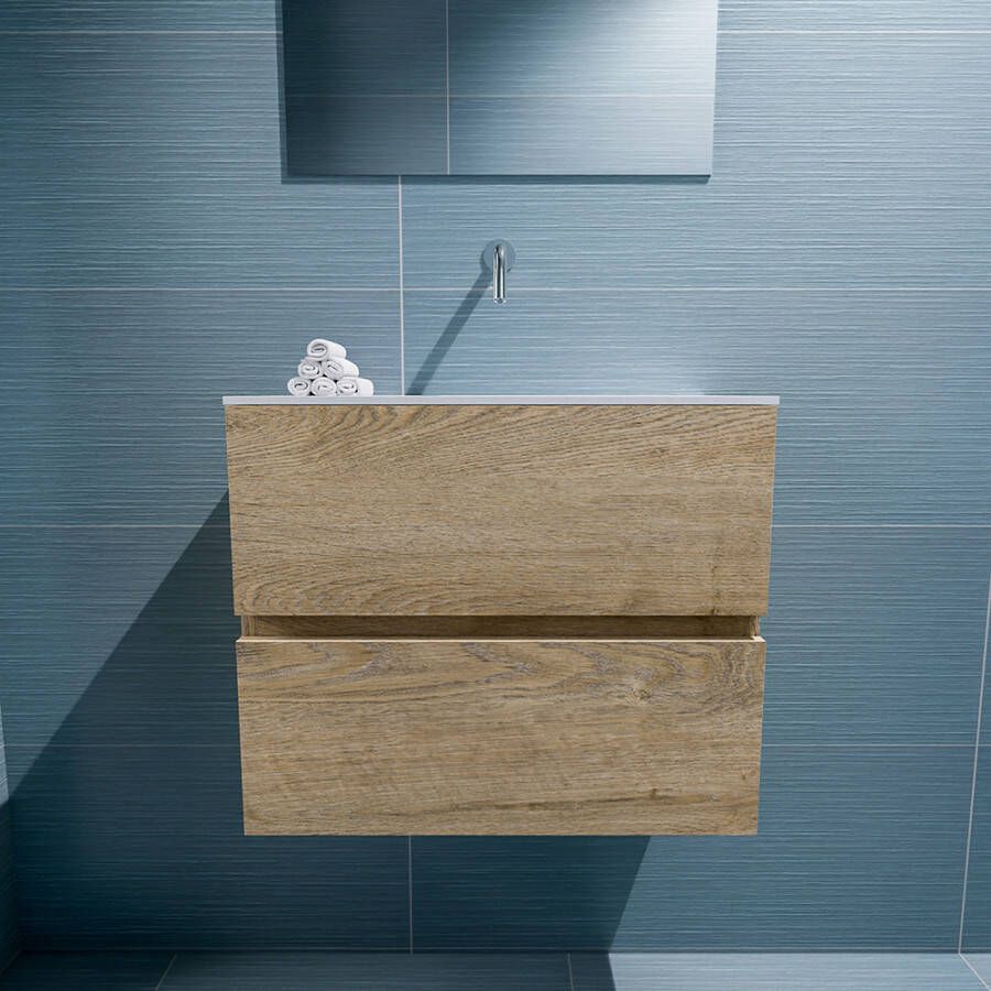 Mondiaz Ada fonteinmeubel 60cm Washed Oak Lex wastafel Talc midden zonder kraangat