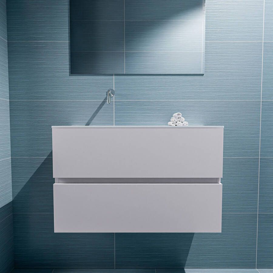 Mondiaz Ada fonteinmeubel 80cm Cale Lex wastafel Talc links zonder kraangat