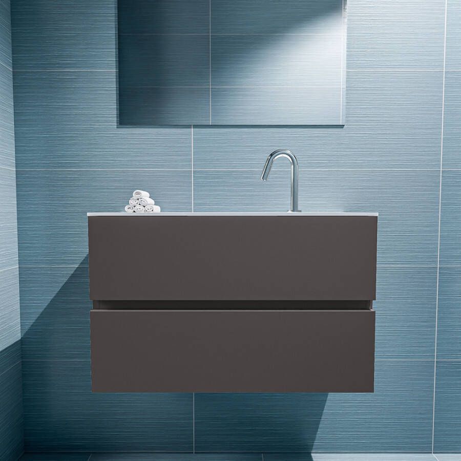 Mondiaz Ada fonteinmeubel 80cm Dark Grey Lex wastafel Talc midden met 1 kraangat