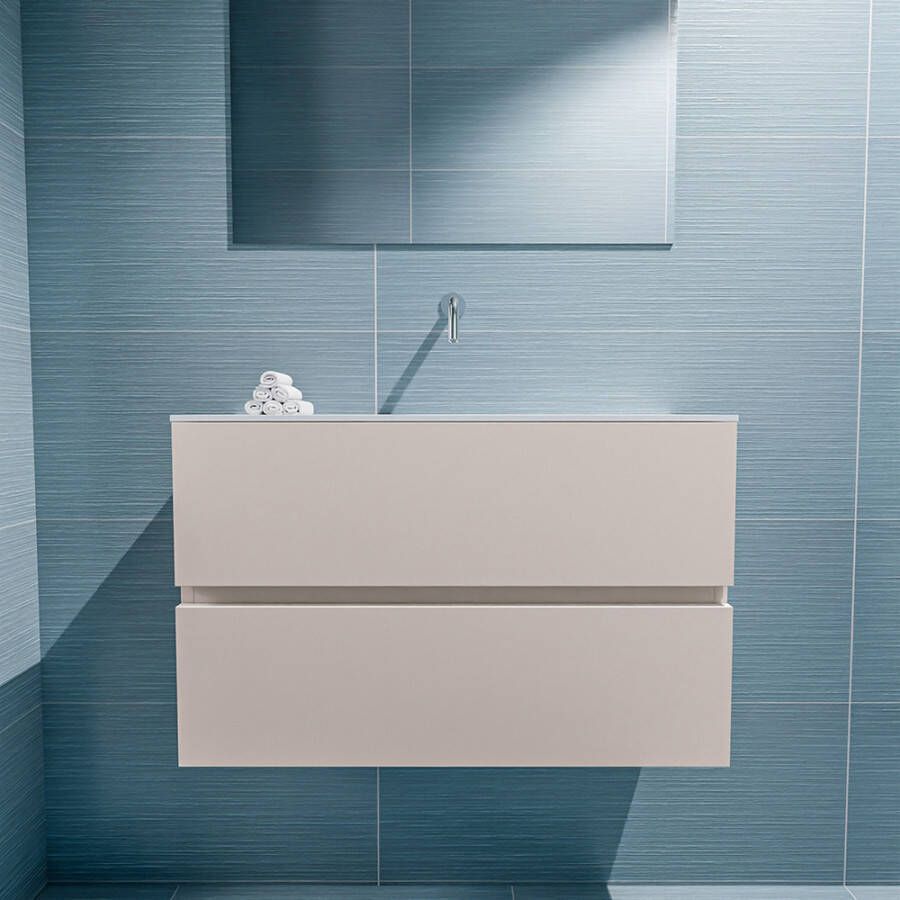 Mondiaz Ada fonteinmeubel 80cm Linen Lex wastafel Talc midden zonder kraangat