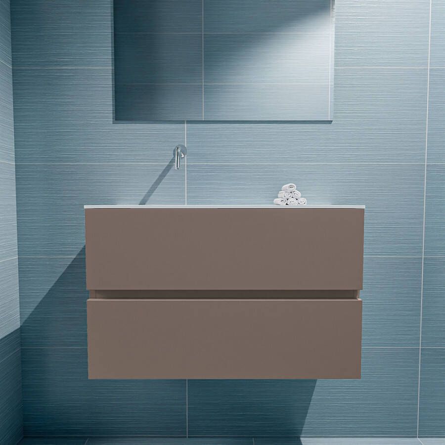 Mondiaz Ada fonteinmeubel 80cm Smoke Lex wastafel Talc links zonder kraangat