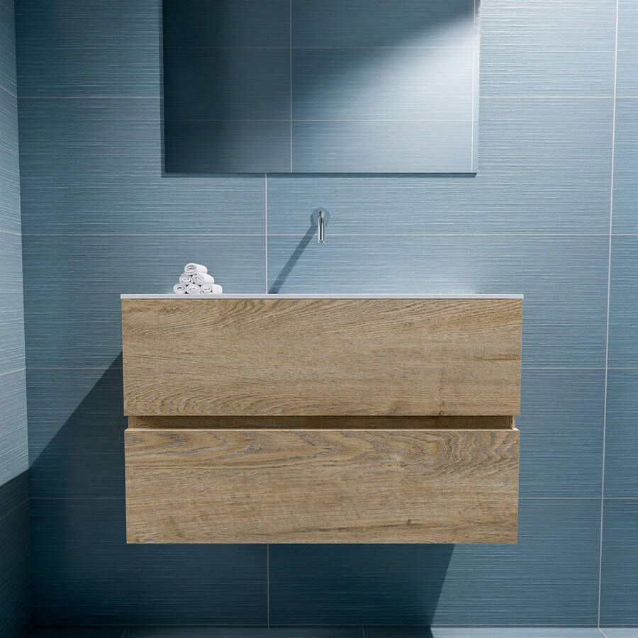 Mondiaz Ada fonteinmeubel 80cm Washed Oak Lex wastafel Talc midden zonder kraangat