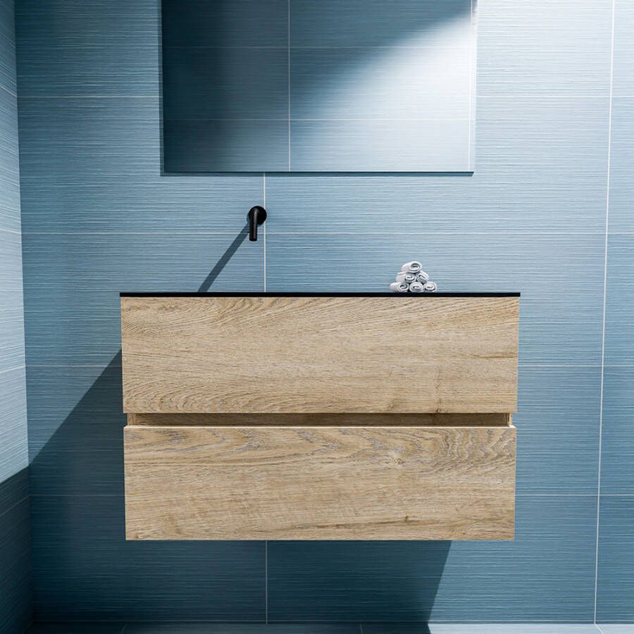 Mondiaz Ada fonteinmeubel 80cm Washed Oak Lex wastafel Urban links zonder kraangat