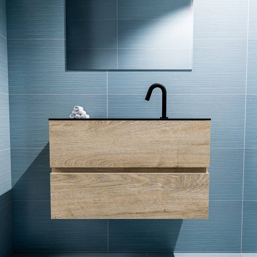 Mondiaz Ada fonteinmeubel 80cm Washed Oak Lex wastafel Urban midden met 1 kraangat