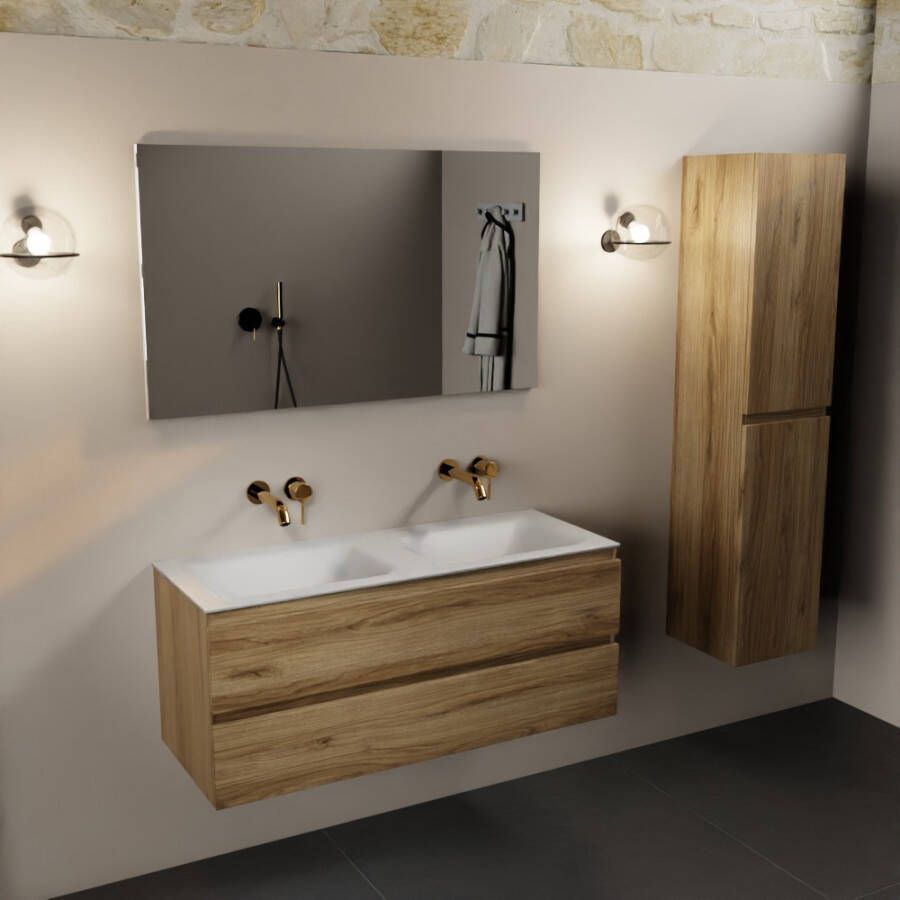 Mondiaz Aivy 120cm badmeubel Chai wastafel Talc solid surface dubbel zonder kraangat met spiegel