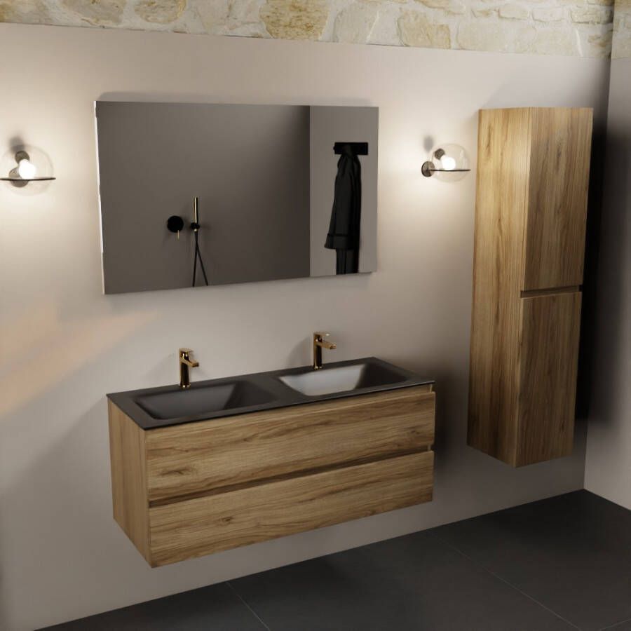 Mondiaz Aivy 120cm badmeubel Chai wastafel Urban solid surface dubbel 2 kraangaten met spiegel