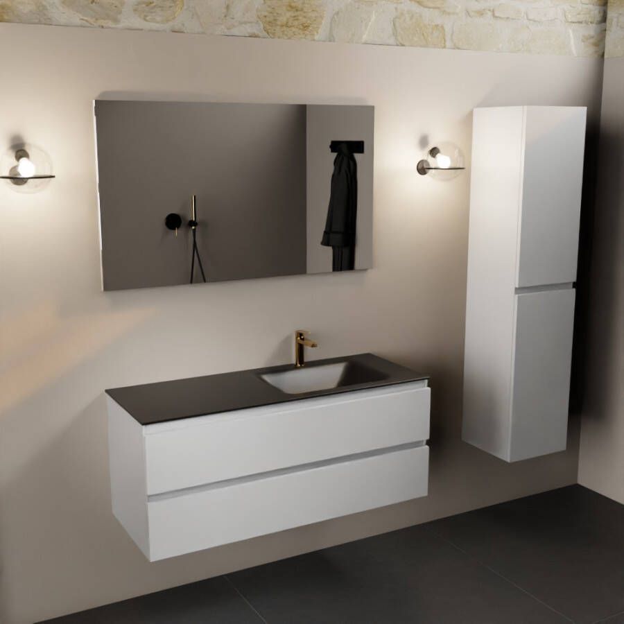 Mondiaz Aivy 120cm badmeubel Talc wastafel Urban solid surface rechts 1 kraangat met spiegel