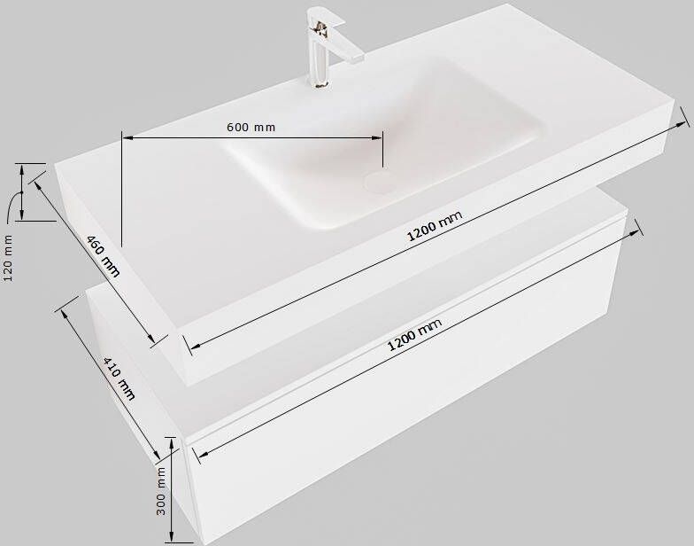 Mondiaz Alan badmeubel 120cm Talc 2 lades Cloud wastafel Talc midden zonder kraangat