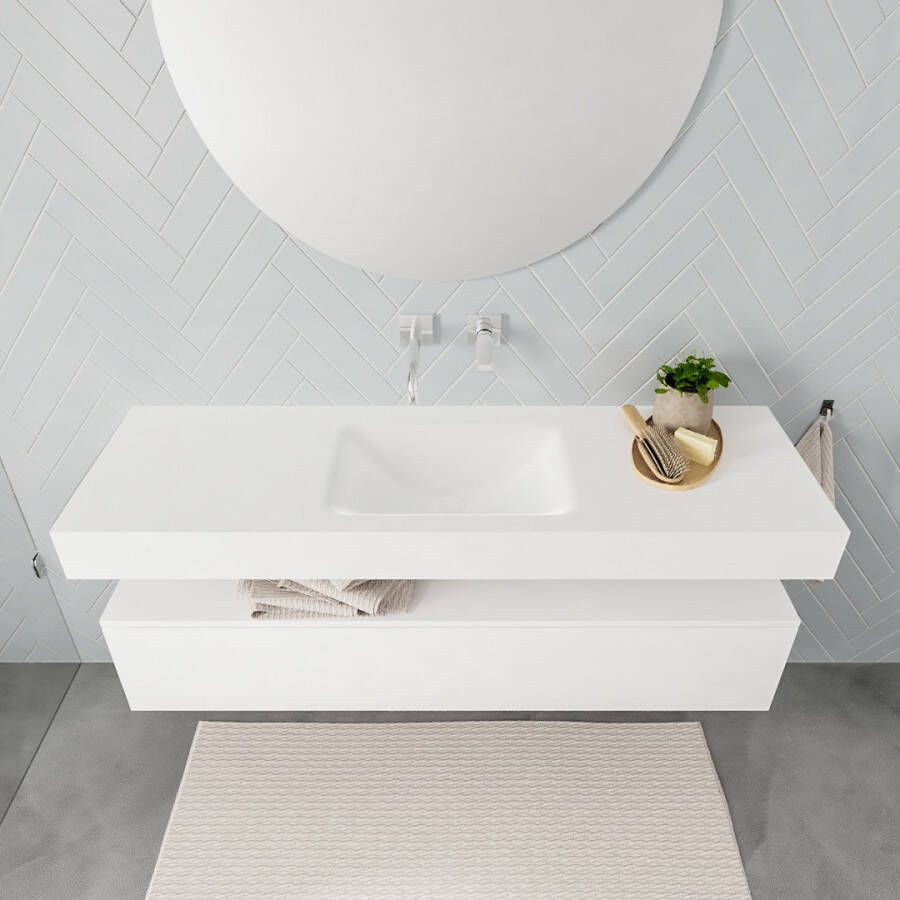 Mondiaz Alan badmeubel 150cm Talc 1 lade Cloud wastafel Talc midden zonder kraangat