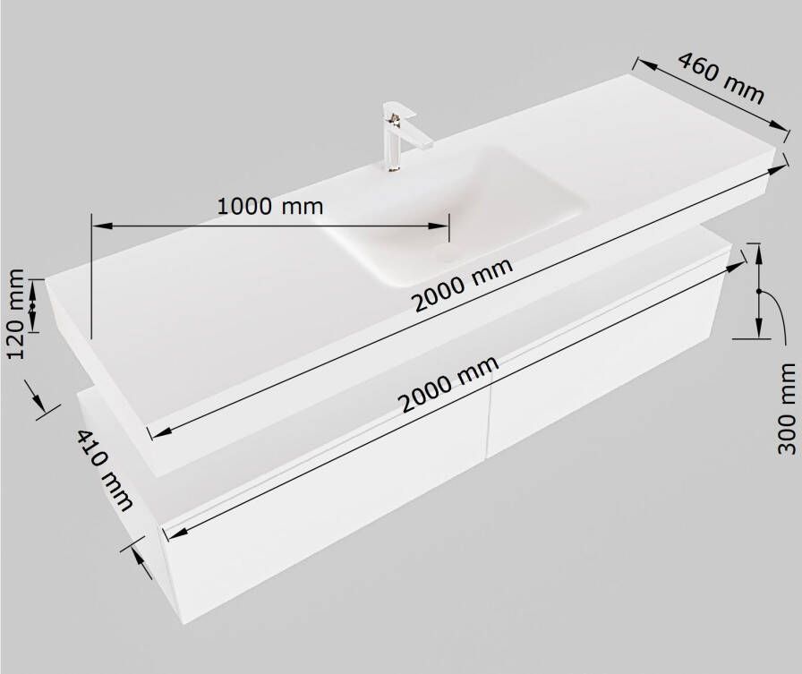 Mondiaz Alan badmeubel 200cm Urban 2 lades Cloud wastafel Urban midden 1 kraangat