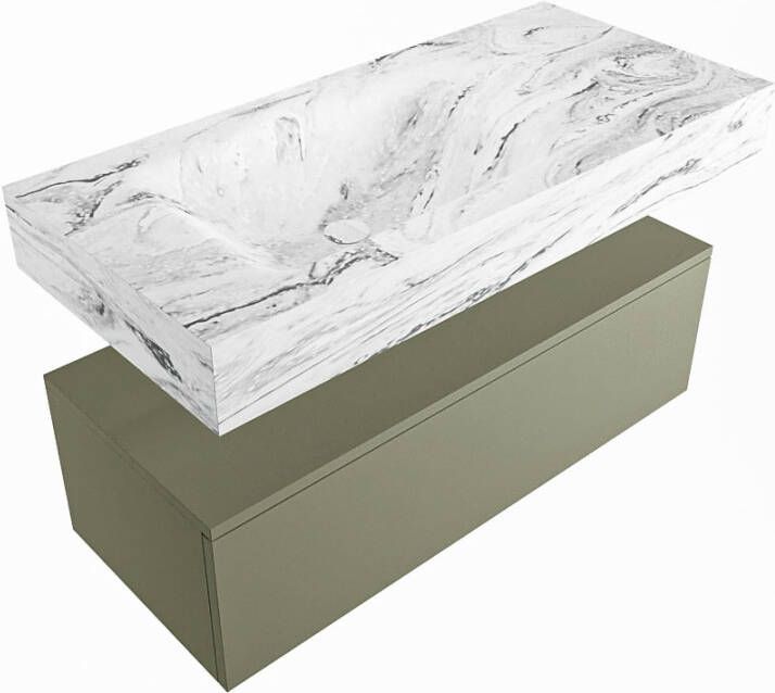 Mondiaz Alan Dlux badmeubel 100cm Army Cloud wastafel Glace links met 1 kraangat
