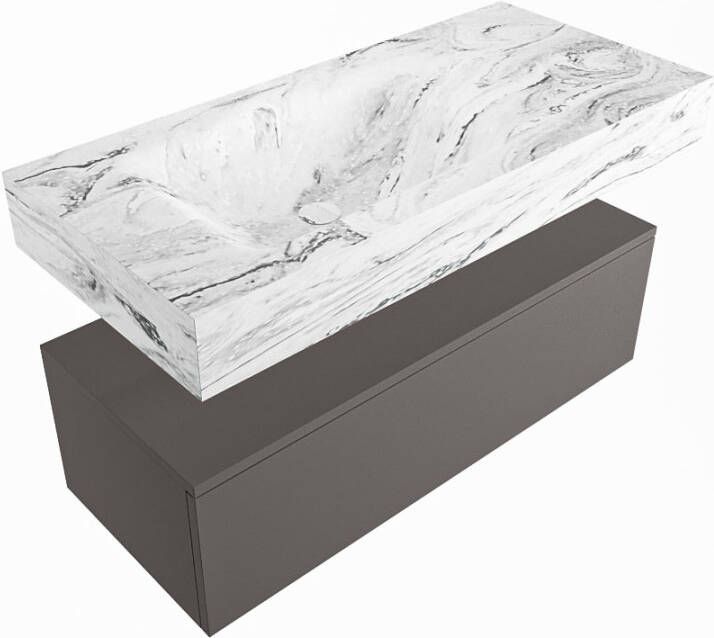Mondiaz Alan Dlux badmeubel 100cm Dark Grey Cloud wastafel Glace links zonder kraangat