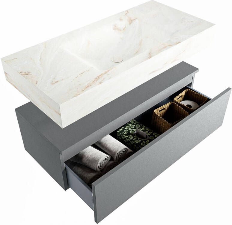 Mondiaz Alan Dlux badmeubel 100cm Plata Cloud wastafel Frappe midden zonder kraangat