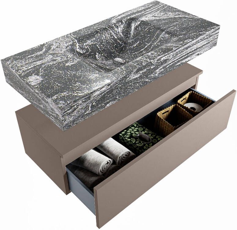 Mondiaz Alan Dlux badmeubel 100cm Smoke Cloud wastafel Lava midden zonder kraangat