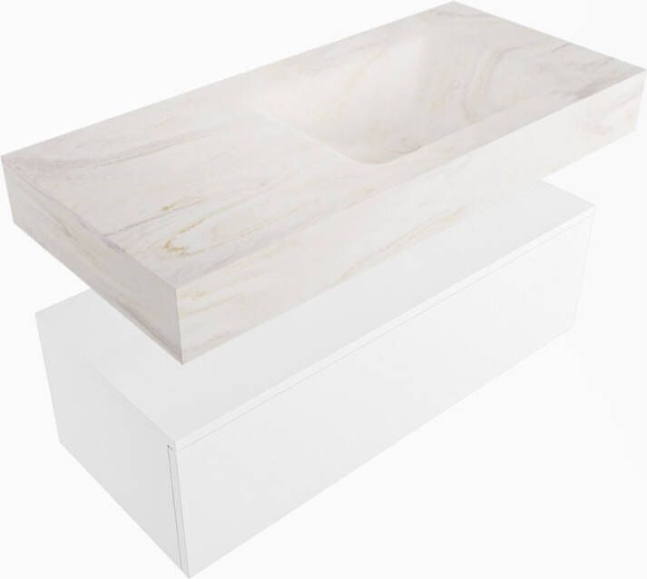 Mondiaz Alan Dlux badmeubel 100cm Talc Cloud wastafel Ostra rechts zonder kraangat