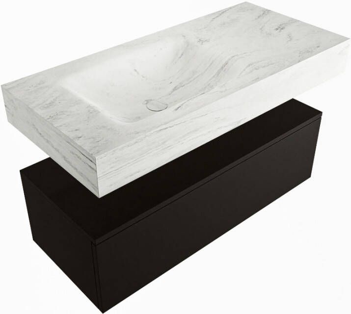 Mondiaz Alan Dlux badmeubel 100cm Urban Cloud wastafel Opalo links met 1 kraangat