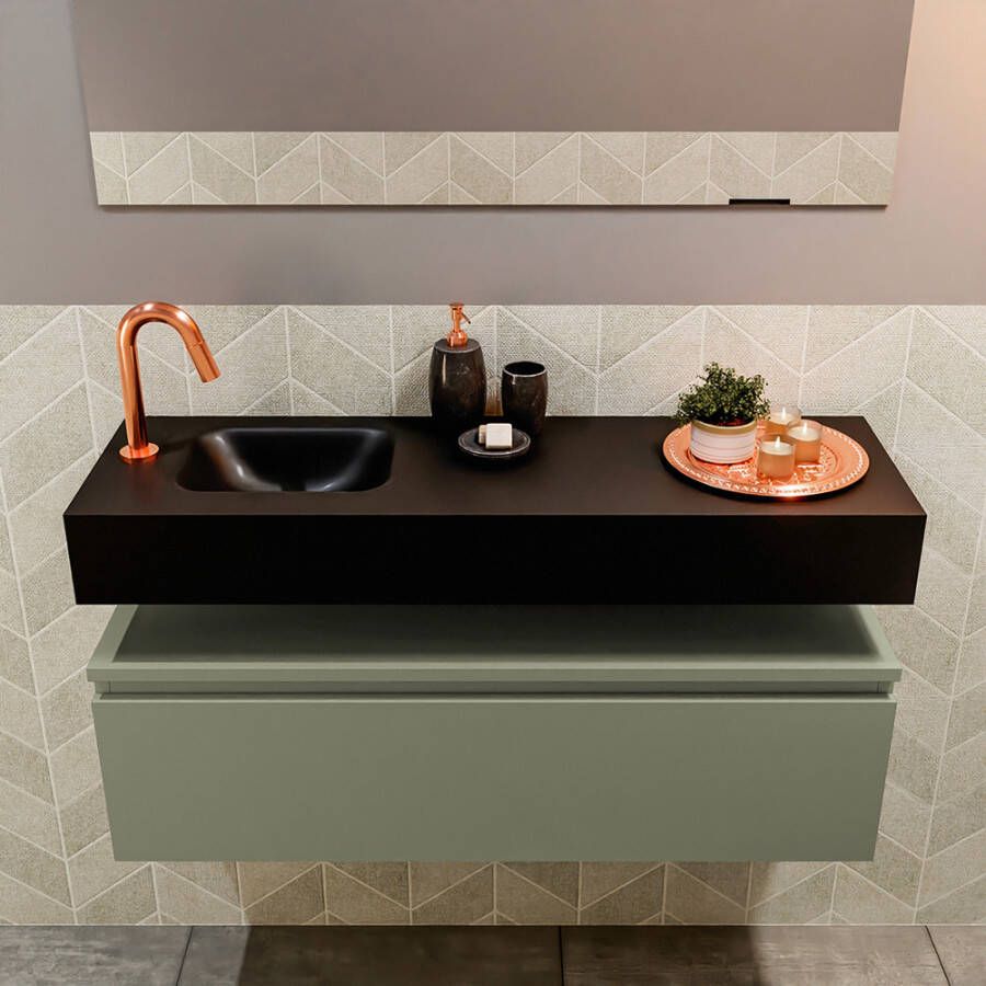 Mondiaz Andor fonteinmeubel 100cm Army Lex 100cm wastafel Urban links met 1 kraangat