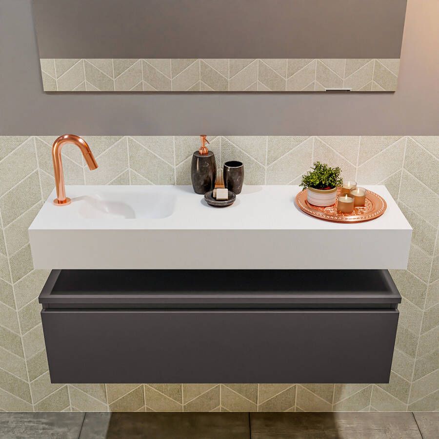 Mondiaz Andor fonteinmeubel 100cm Dark Grey Lex 100cm wastafel Talc links met 1 kraangat