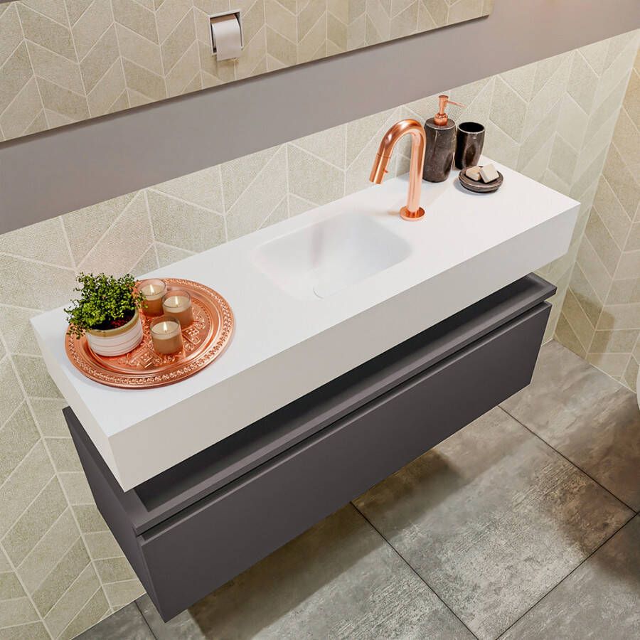 Mondiaz Andor fonteinmeubel 100cm Dark Grey Lex 100cm wastafel Talc midden met 1 kraangat
