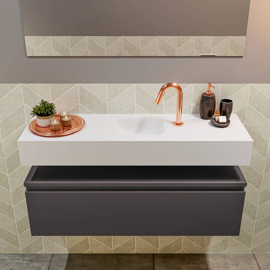 Mondiaz Andor fonteinmeubel 100cm Dark Grey Lex 100cm wastafel Talc midden met 1 kraangat