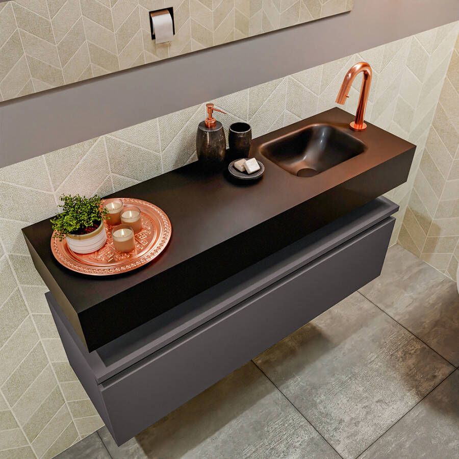 Mondiaz Andor fonteinmeubel 100cm Dark Grey Lex 100cm wastafel Urban rechts met 1 kraangat