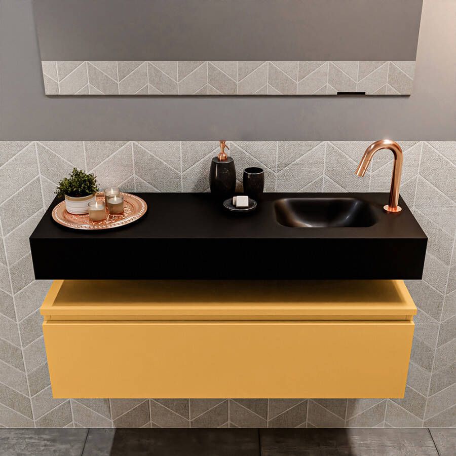Mondiaz Andor fonteinmeubel 100cm Ocher Lex 100cm wastafel Urban rechts met 1 kraangat