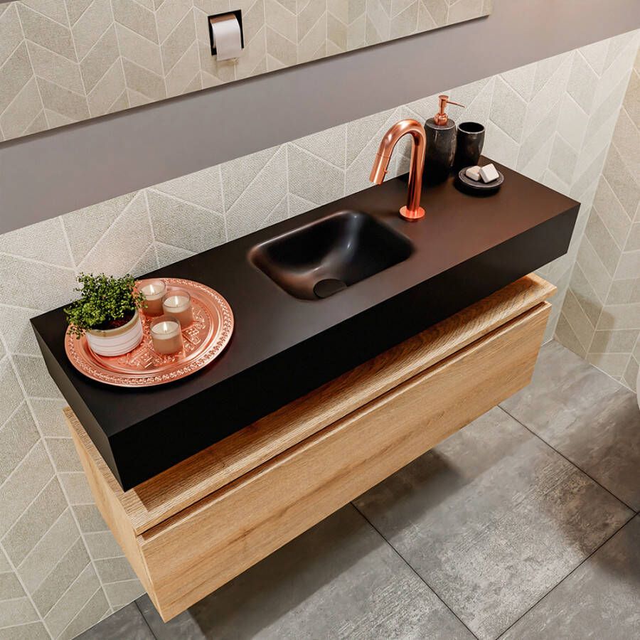 Mondiaz Andor fonteinmeubel 100cm Washed Oak Lex 100cm wastafel Urban midden met 1 kraangat