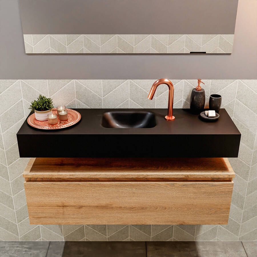 Mondiaz Andor fonteinmeubel 100cm Washed Oak Lex 100cm wastafel Urban midden met 1 kraangat