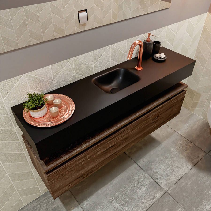 Mondiaz Andor fonteinmeubel 120cm Dark Brown Lex 120cm wastafel Urban midden met 1 kraangat