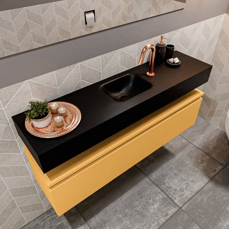 Mondiaz Andor fonteinmeubel 120cm Ocher Lex 120cm wastafel Urban midden met 1 kraangat