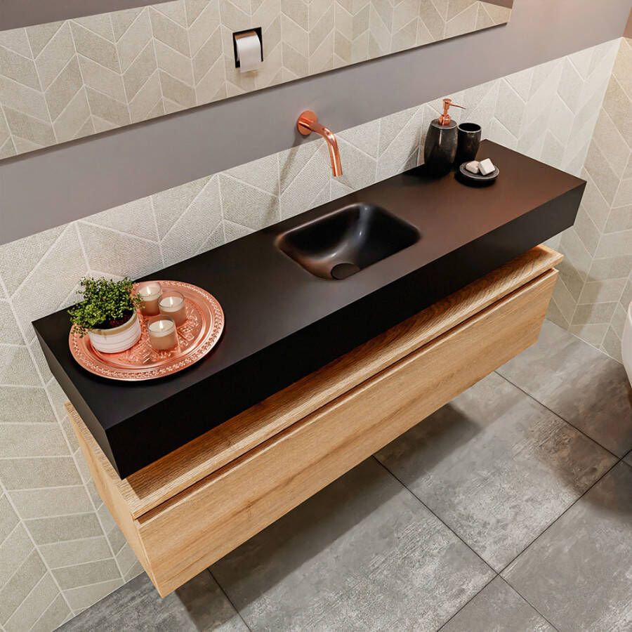 Mondiaz Andor fonteinmeubel 120cm Washed Oak Lex 120cm wastafel Urban midden zonder kraangat