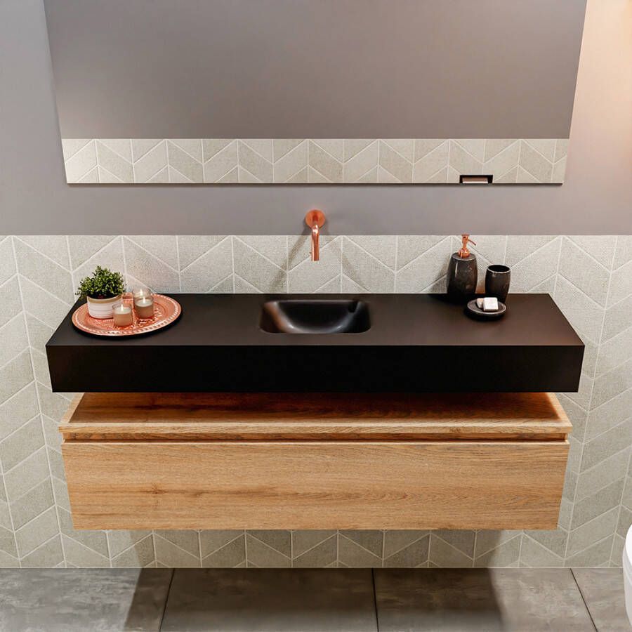 Mondiaz Andor fonteinmeubel 120cm Washed Oak Lex 120cm wastafel Urban midden zonder kraangat