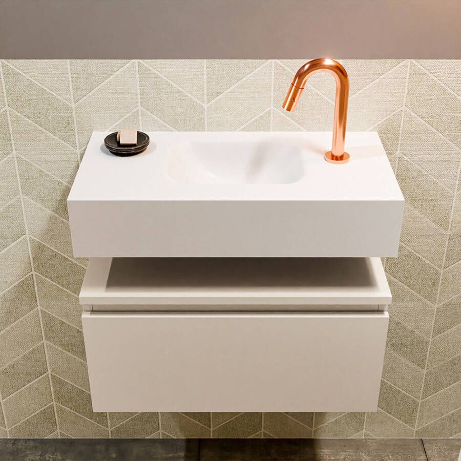 Mondiaz Andor fonteinmeubel 60cm Linen Lex 60cm wastafel Talc midden met 1 kraangat