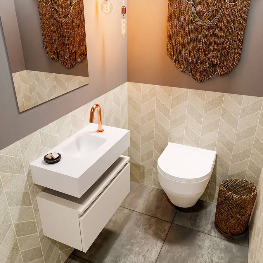 Mondiaz Andor fonteinmeubel 60cm Linen Lex 60cm wastafel Talc midden met 1 kraangat