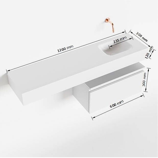 Mondiaz Andor fonteinmeubel 60cm Talc Lex 120cm wastafel Talc rechts met 1 kraangat