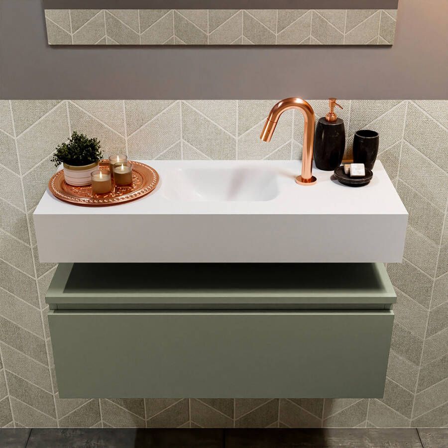 Mondiaz Andor fonteinmeubel 80cm Army Lex 80cm wastafel Talc midden met 1 kraangat