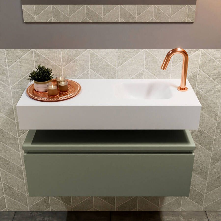 Mondiaz Andor fonteinmeubel 80cm Army Lex 80cm wastafel Talc rechts met 1 kraangat