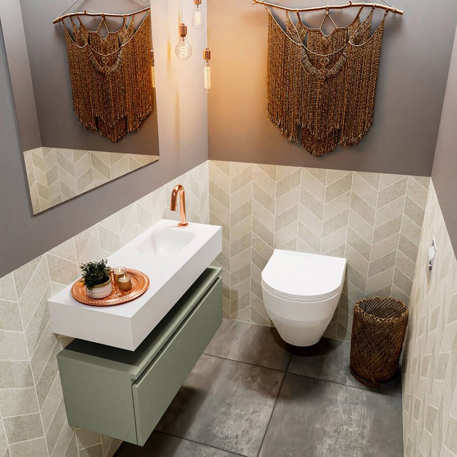 Mondiaz Andor fonteinmeubel 80cm Army Lex 80cm wastafel Talc rechts met 1 kraangat