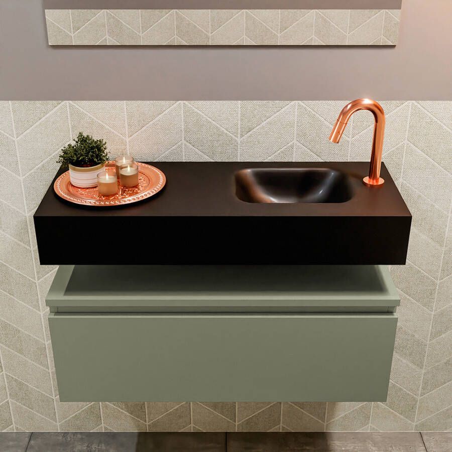 Mondiaz Andor fonteinmeubel 80cm Army Lex 80cm wastafel Urban rechts met 1 kraangat