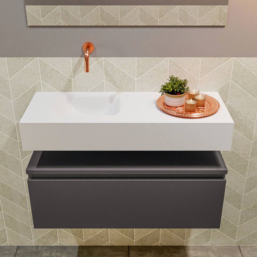 Mondiaz Andor fonteinmeubel 80cm Dark Grey Lex 80cm wastafel Talc links zonder kraangat