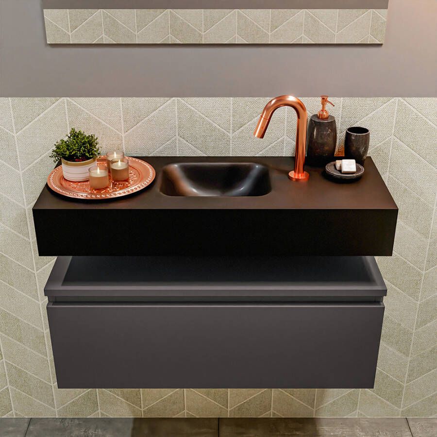 Mondiaz Andor fonteinmeubel 80cm Dark Grey Lex 80cm wastafel Urban midden met 1 kraangat