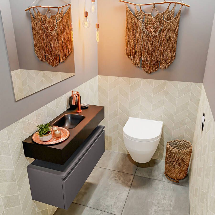 Mondiaz Andor fonteinmeubel 80cm Dark Grey Lex 80cm wastafel Urban midden met 1 kraangat