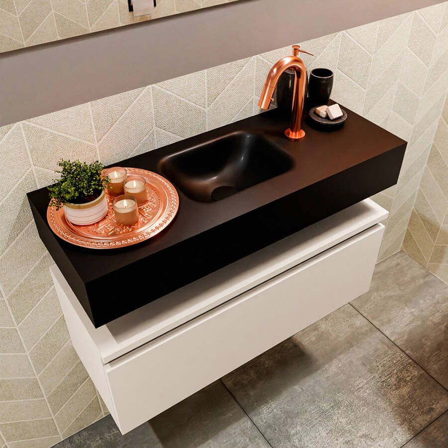 Mondiaz Andor fonteinmeubel 80cm Linen Lex 80cm wastafel Urban midden met 1 kraangat