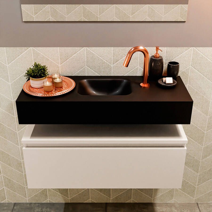 Mondiaz Andor fonteinmeubel 80cm Linen Lex 80cm wastafel Urban midden met 1 kraangat