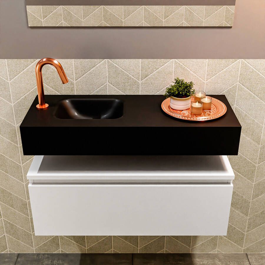Mondiaz Andor fonteinmeubel 80cm Talc Lex 80cm wastafel Urban links met 1 kraangat