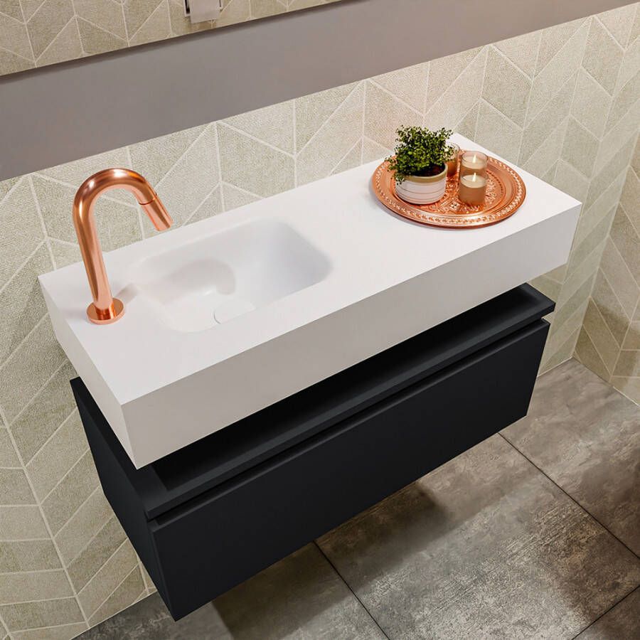 Mondiaz Andor fonteinmeubel 80cm Urban Lex 80cm wastafel Talc links met 1 kraangat