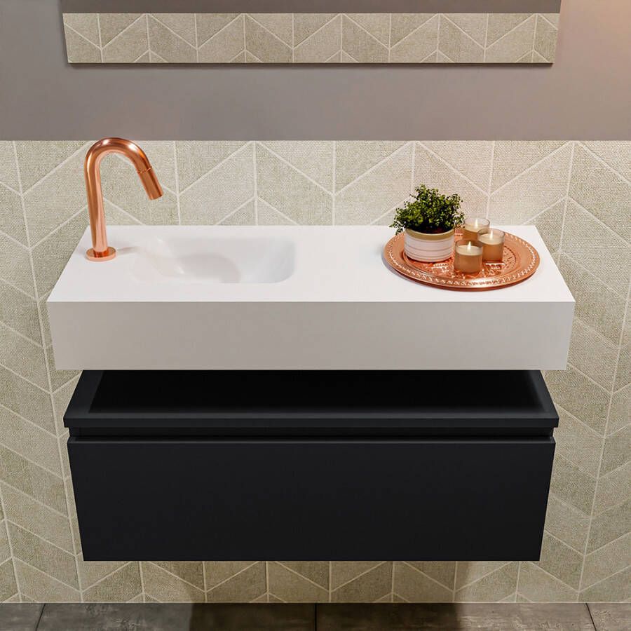Mondiaz Andor fonteinmeubel 80cm Urban Lex 80cm wastafel Talc links met 1 kraangat