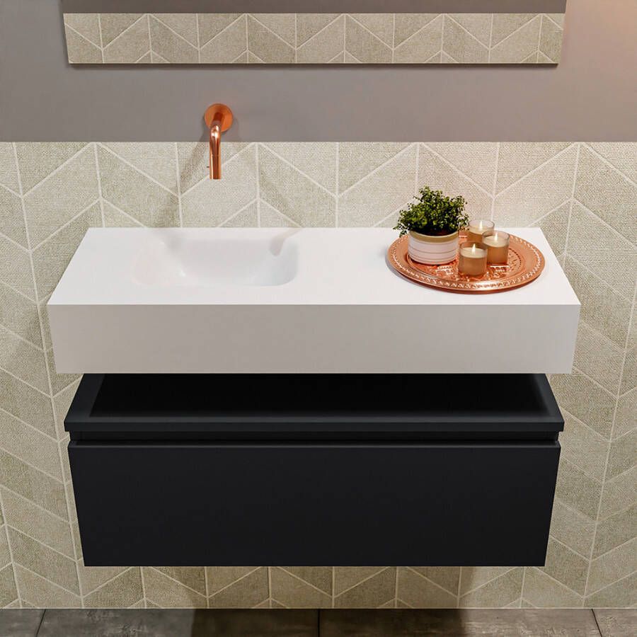 Mondiaz Andor fonteinmeubel 80cm Urban Lex 80cm wastafel Talc links zonder kraangat