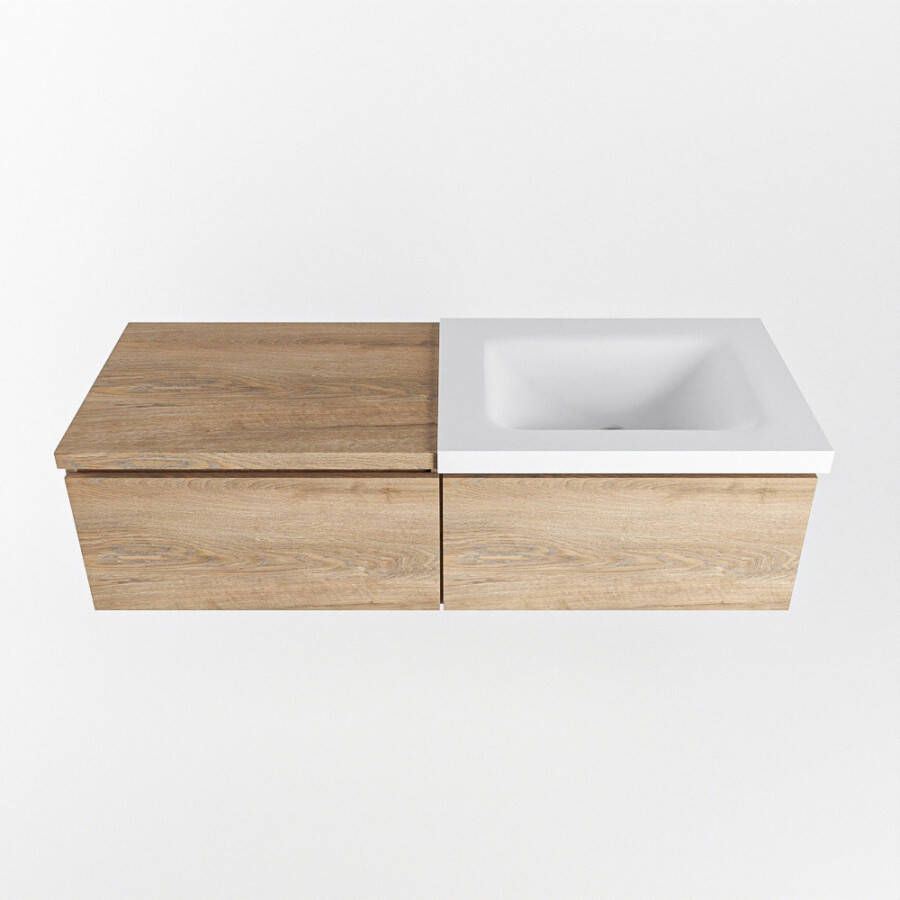 Mondiaz Bukla badmeubel 120cm Washed Oak Cloud wastafel Talc Rechts zonder kraangat